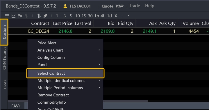 Custom contract window